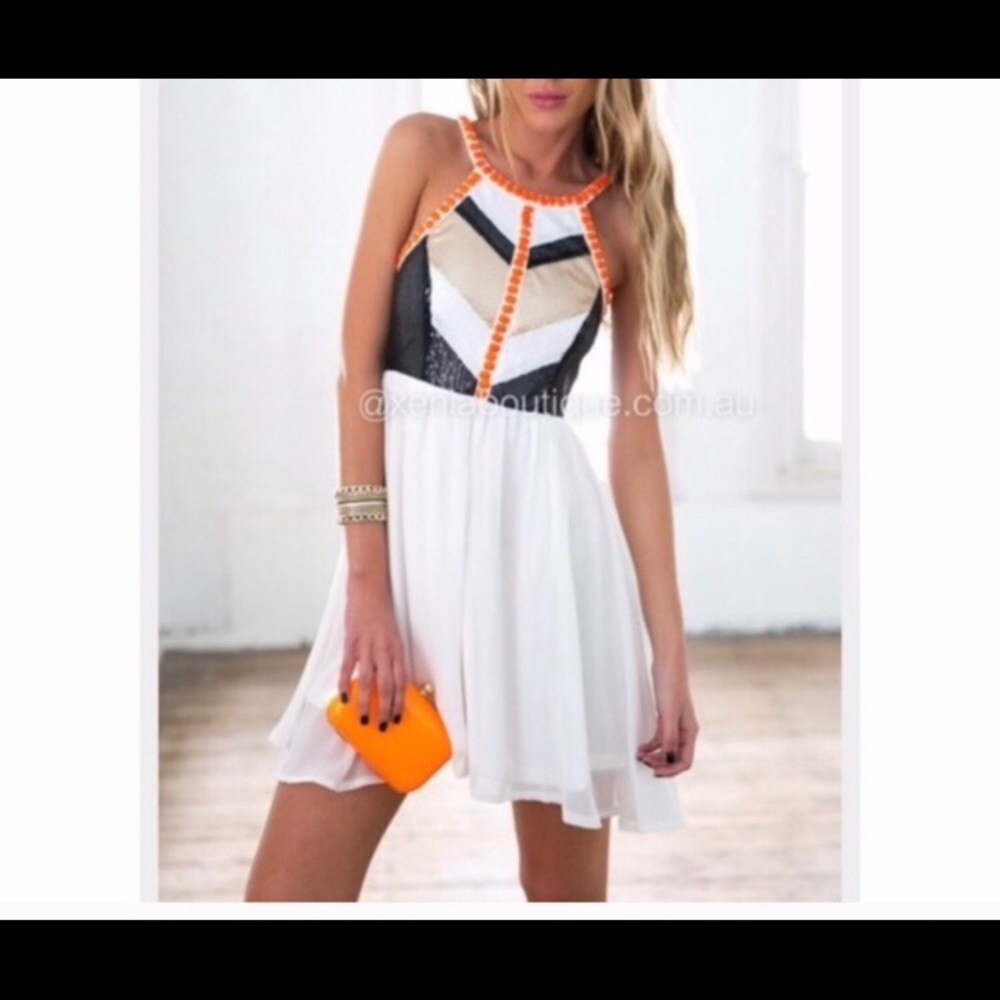 Xenia Boutique beaded cage mini dress